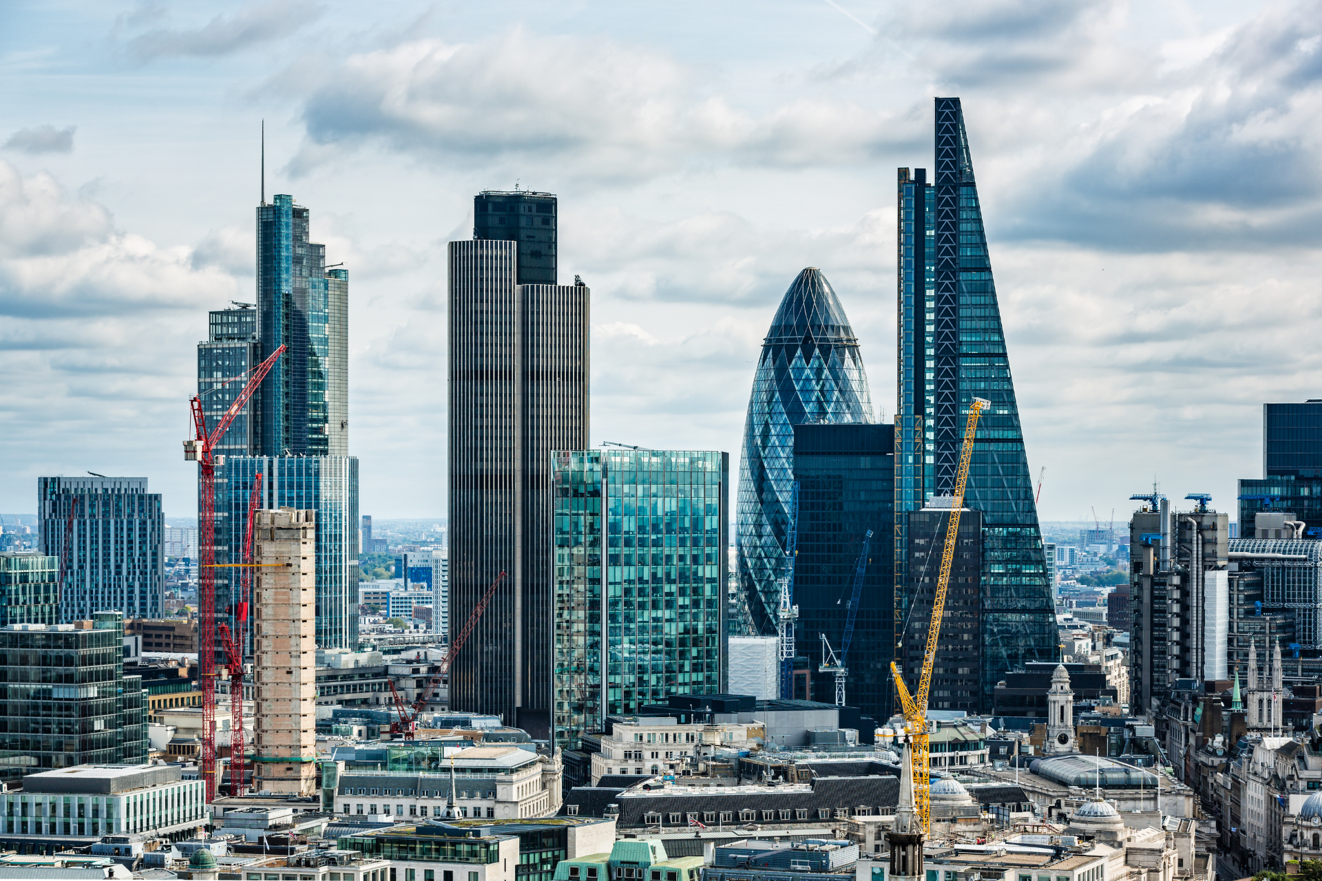 London city skyline featuring modern office buildings and the Gherkin