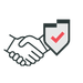 Icon of a handshake with a shield and check mark symbol representing trust and protection.